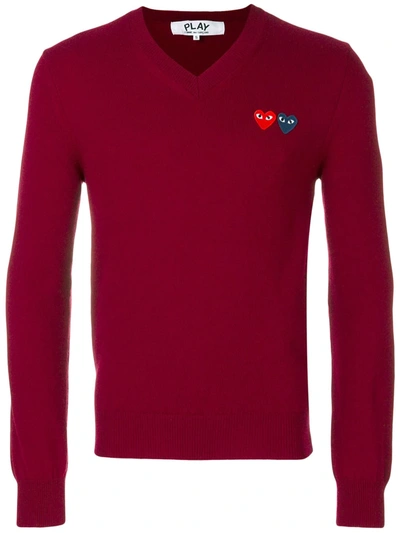 Comme Des Garçons Play Heart Logo Knitted Jumper In Red