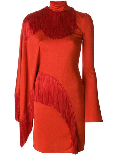 Givenchy Asymmetric Fringed Dress - Red