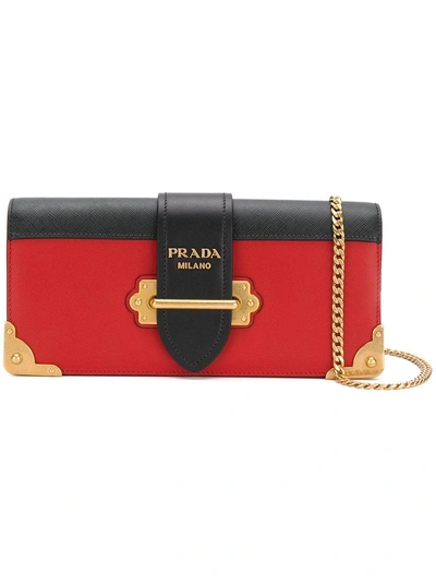 Prada Cahier Two-tone Leather Shoulder Bag In Black/red