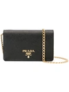 Prada Logo Plaque Clutch In Black