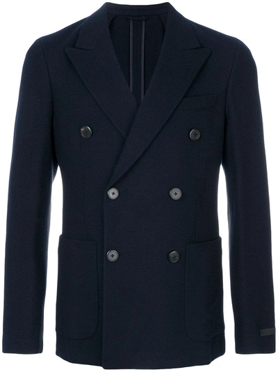 Prada Double Breasted Blazer In Blue