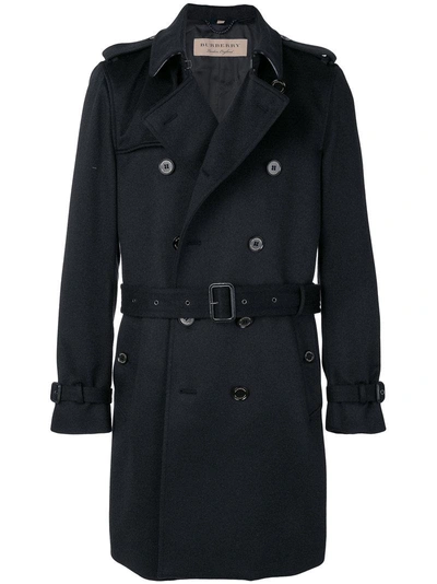 Burberry Cashmere Trench Coat In Blue