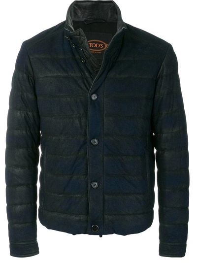 Tod's Leather-trimmed Quilted Jacket In Blue