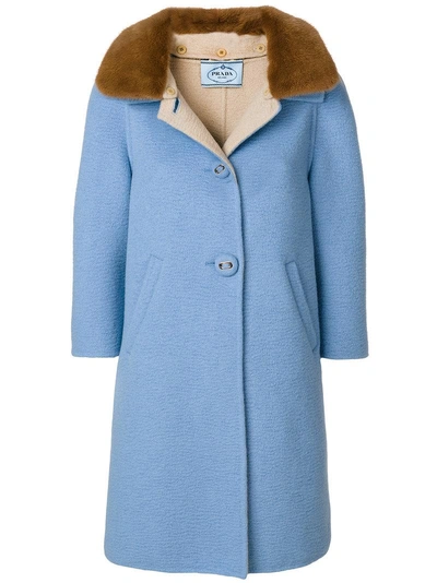 Prada Three-quarter Length Sleeve Coat With Mink Fur Collar - Blue