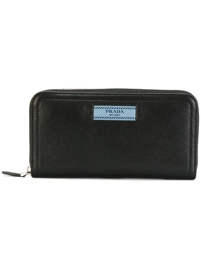 Prada Etiquette Logo Leather Zip Around Wallet In Blue