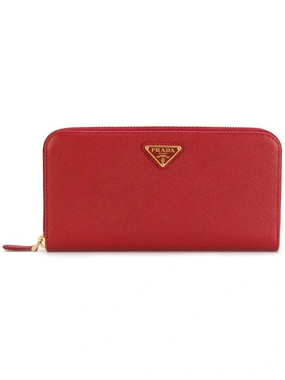 Prada Saffiano Leather Zip Around Wallet In Red