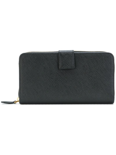 Prada Zip Around Continental Purse - Black In Black