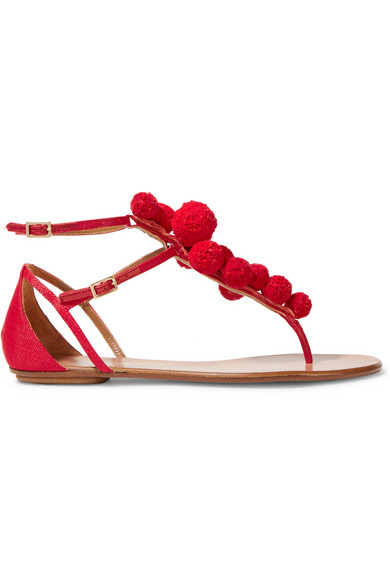 Aquazzura Pompom-embellished Raffia Sandals | ModeSens