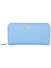 Prada Saffiano Leather Zip Around Wallet In Blue
