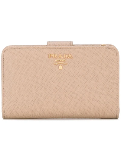 Prada Logo Zip Around Purse - Neutrals In Neutrals