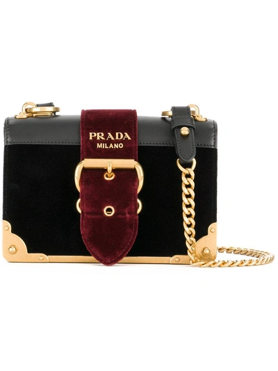 Prada Cahier Velvet & Leather Shoulder Bag in Black
