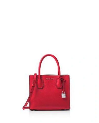 Michael Michael Kors Studio Mercer Medium Leather Messenger In Red/silver