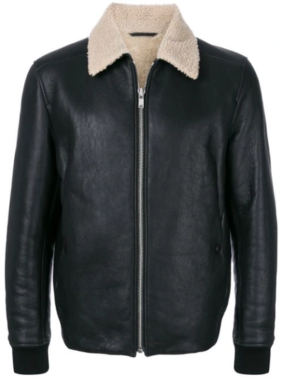 Theory Contrast Collar Shearling Jacket In Black