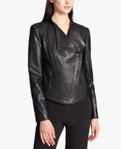 Dkny Faux-leather Moto Jacket In Black
