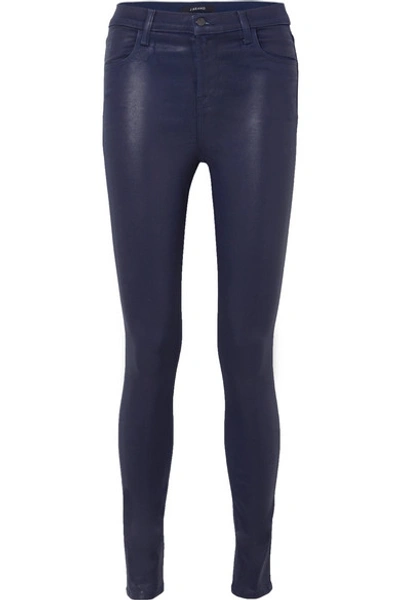 J Brand Maria Coated High-rise Skinny Jeans In Navy