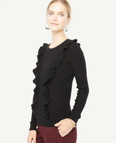 Ann Taylor Petite Diagonal Ruffle Sweater In Black
