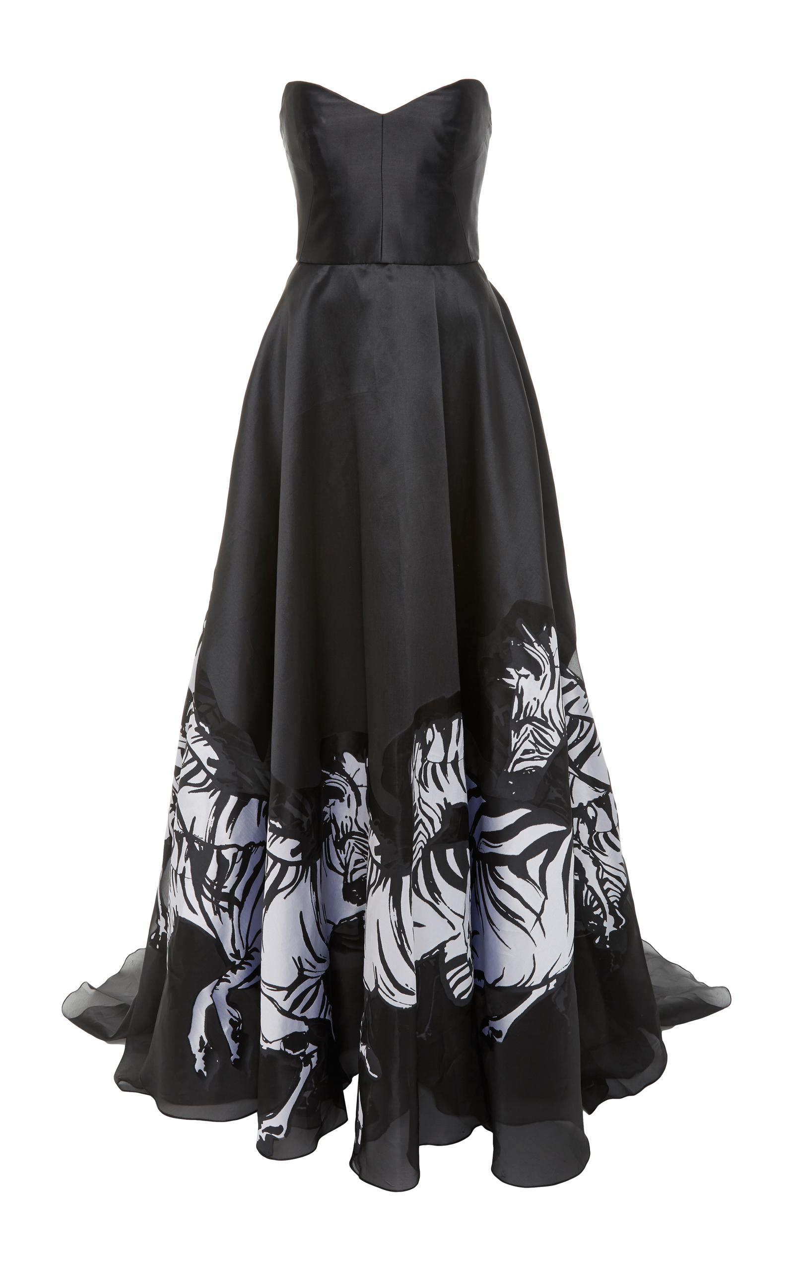 Carolina Herrera Bustier Zebra Gown In Black | ModeSens
