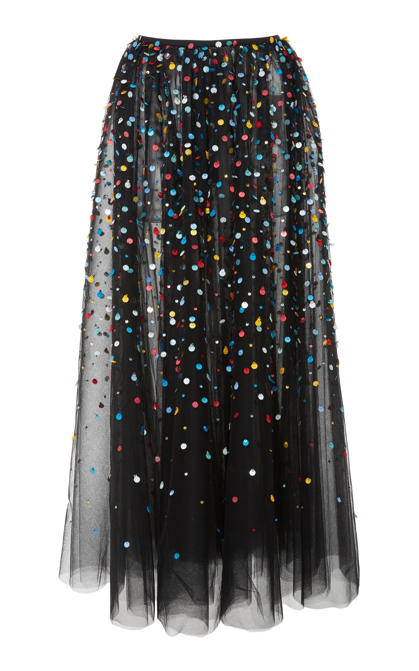 Carolina Herrera Gathered Embroidered Skirt In Black | ModeSens