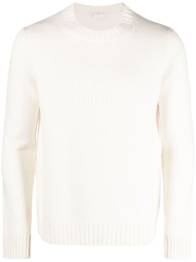 Prada Maglione In Lana Avorio  Uomo In White