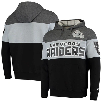 Starter Men's Heathered Gray, Silver Las Vegas Raiders Extreme Fireballer Pullover Hoodie In Heathered Gray,silver