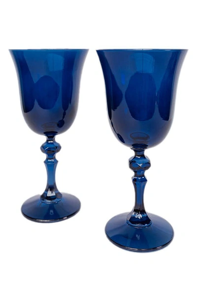 Estelle Colored Glass Set Of 2 Regal Goblets In Midnight Blue