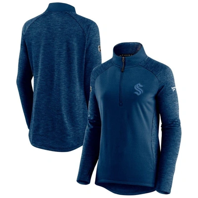 Fanatics Women's Navy And Heathered Navy Seattle Kraken Authentic Pro Travel And Training Raglan Quarter-zip In Navy,heathered Navy