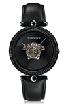 Versace Palazzo Empire Leather Strap Watch, 39mm In Black