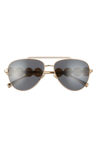 Versace 59mm Pilot Crystal Medusa Head Sunglasses In Gold/ Grey Solid