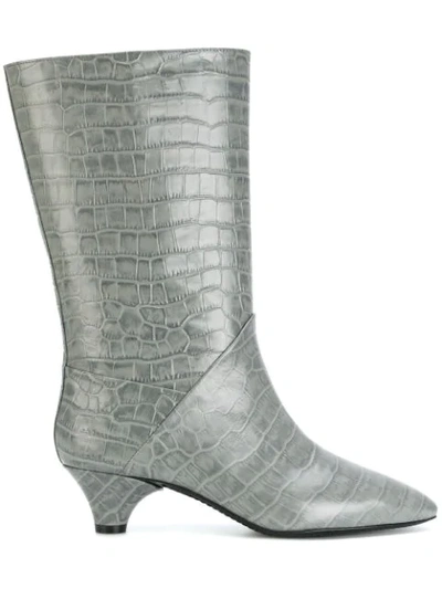 Marni Embossed Leather Boots In Grey