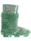 Miu Miu Faux-fur And Patent Leather Boots In Green