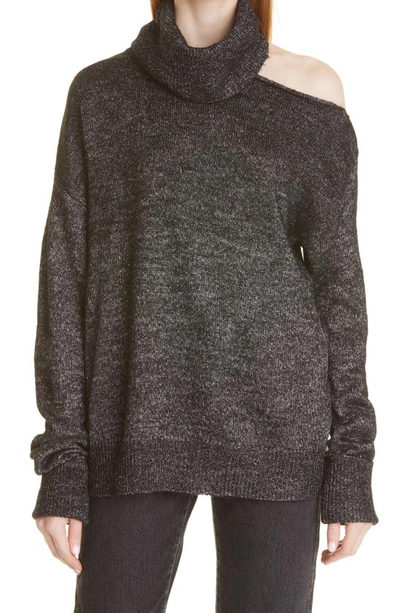 Paige Raundi Cutout Shoulder Sweater In Black W/ Silver