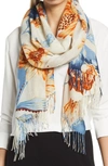 Nordstrom Tissue Print Wool & Cashmere Wrap Scarf In Navy Dress Juliets Garden