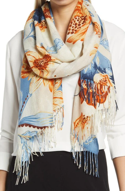 Nordstrom Tissue Print Wool & Cashmere Wrap Scarf In Navy Dress Juliets Garden