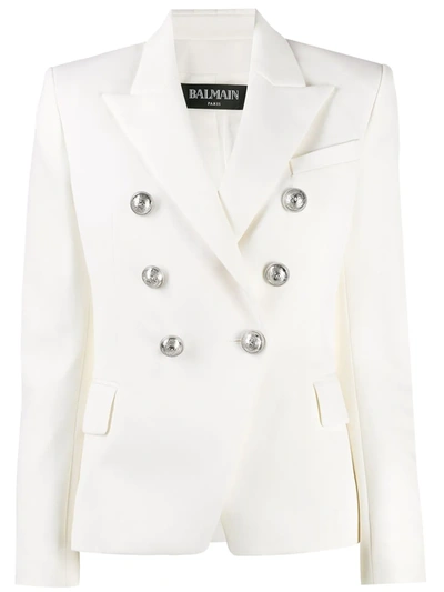 Balmain Double Breasted Blazer In White