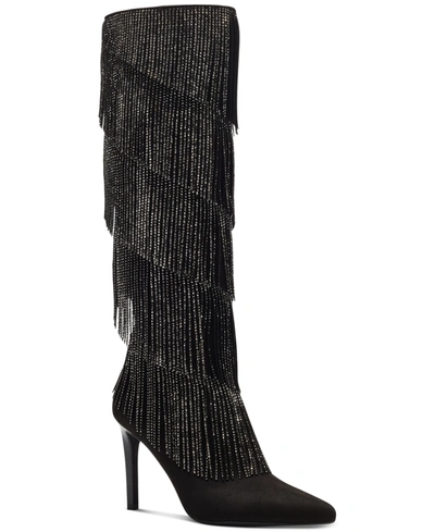 Inc International Concepts Women's Shyn Fringe Boots, Created For Macy's Women's Shoes In Black Bling