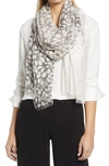 Nordstrom Eyelash Trim Print Cashmere & Silk Wrap In Grey Clay Ombre Petals