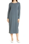Eileen Fisher Jewel Neck Long Sleeve Jersey Shift Dress In Eucalyptus