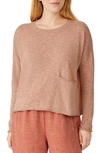 Eileen Fisher Organic Cotton & Linen Slub Pocket Knit Top In Light Terra Cotta
