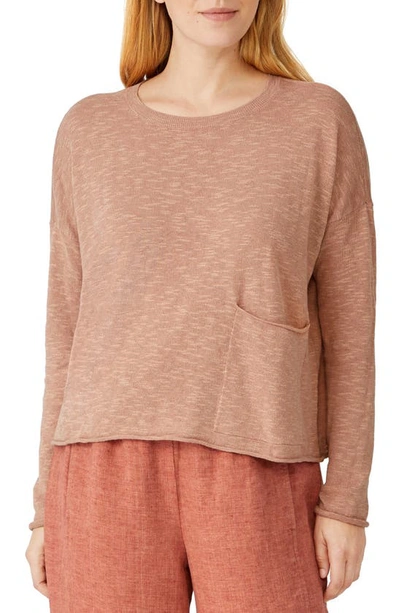 Eileen Fisher Organic Cotton & Linen Slub Pocket Knit Top In Light Terra Cotta