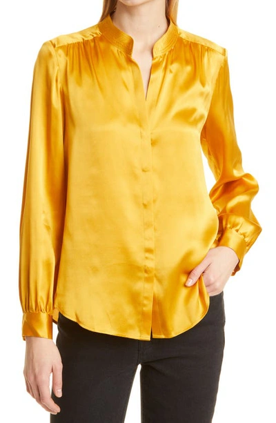 L Agence Bianca Silk Charmeuse Button-down Blouse In Dark Mustard