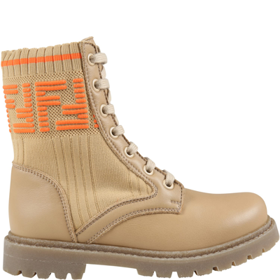 Fendi Beige Boots For Kids With Double Orange Ff