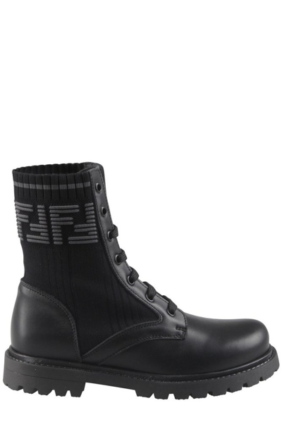 Fendi Kids' Ff-logo Print Boots In Black