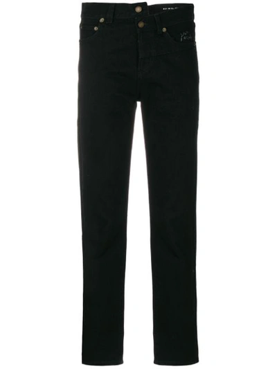 Saint Laurent Stretch Denim Bootcut Jeans In Used Black