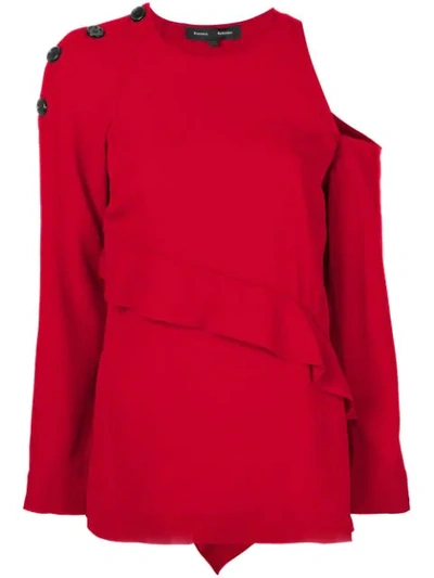Proenza Schouler Cut-out Shoulder And Frill Detail Sweater In Red