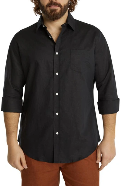 Johnny Bigg Anders Linen Blend Button-up Shirt In Black