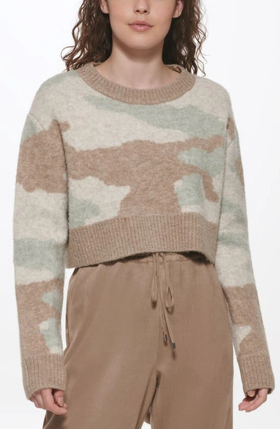 Dkny Sportswear Dkny Crop Camo Sweater In Parchment