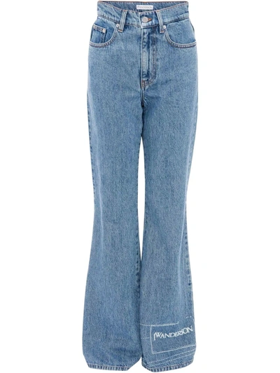 Jw Anderson Logo-print High-waisted Bootcut Jeans In Blue