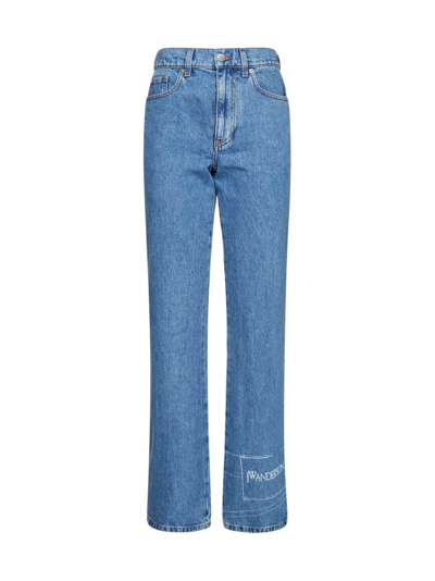 Jw Anderson Logo-print High-waisted Bootcut Jeans In Blue