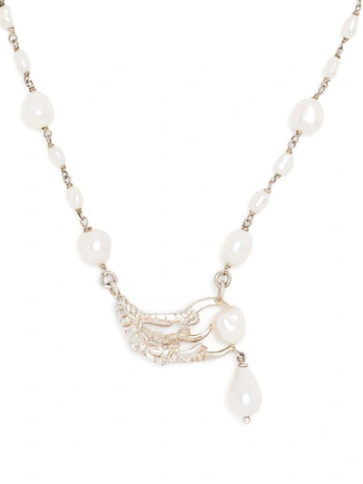 Claire English Magpie Pearl Necklace In Silver