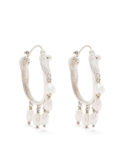Claire English Corsair Pearl Hoop Earring In Silver